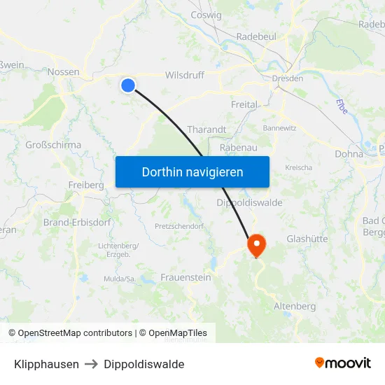 Klipphausen to Dippoldiswalde map