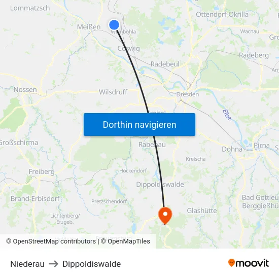 Niederau to Dippoldiswalde map