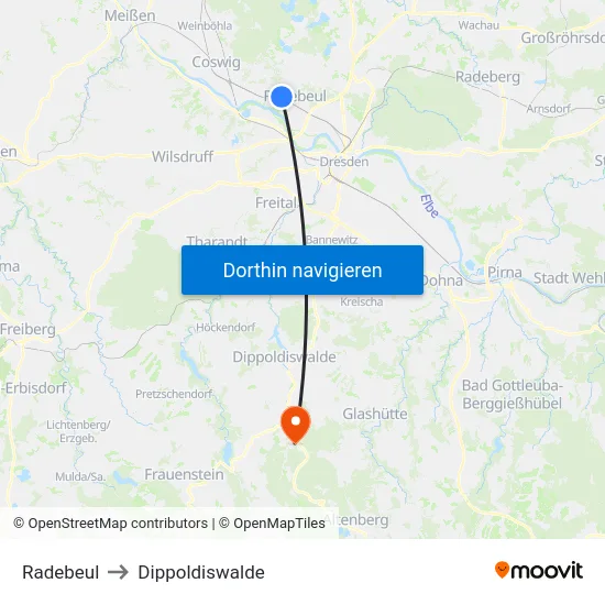 Radebeul to Dippoldiswalde map