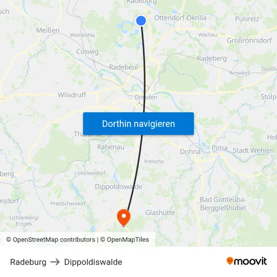 Radeburg to Dippoldiswalde map