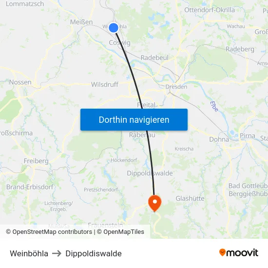 Weinböhla to Dippoldiswalde map