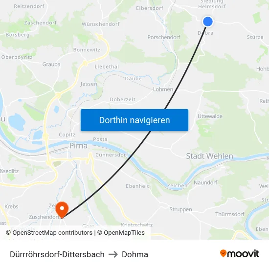Dürrröhrsdorf-Dittersbach to Dohma map