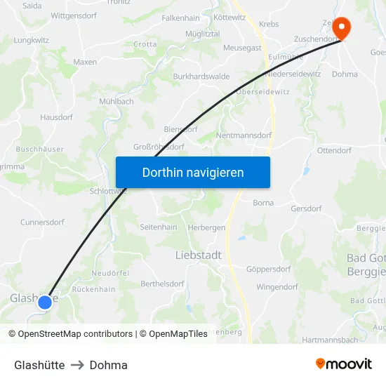 Glashütte to Dohma map