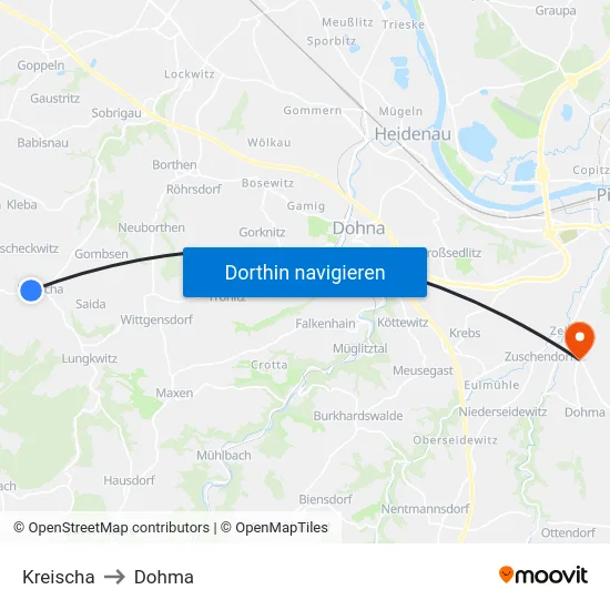 Kreischa to Dohma map