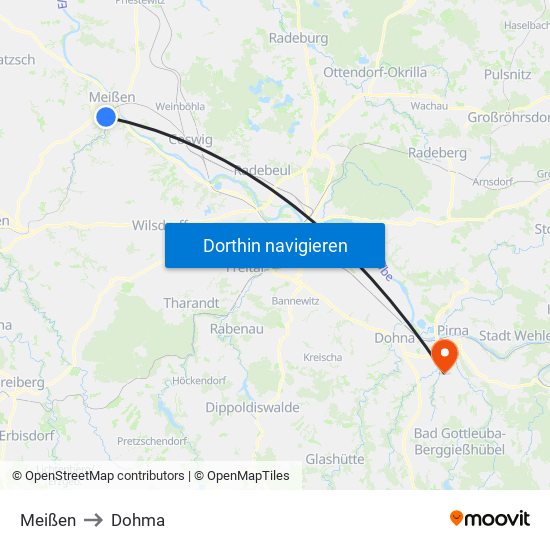 Meißen to Dohma map