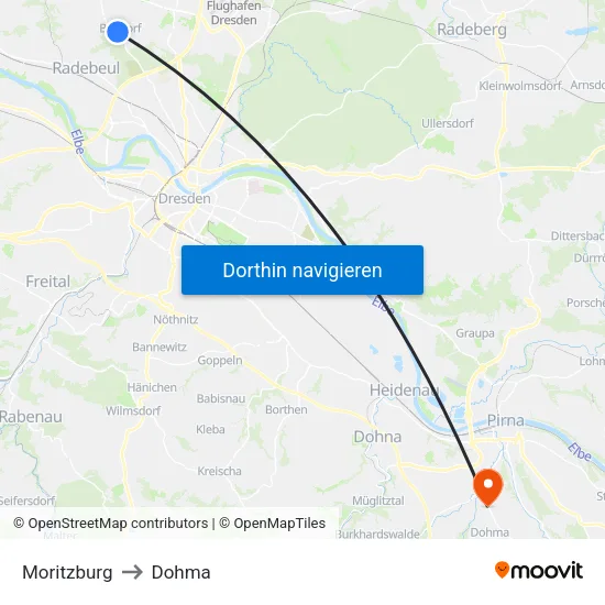 Moritzburg to Dohma map