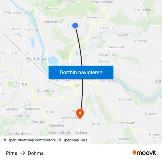 Pirna to Dohma map