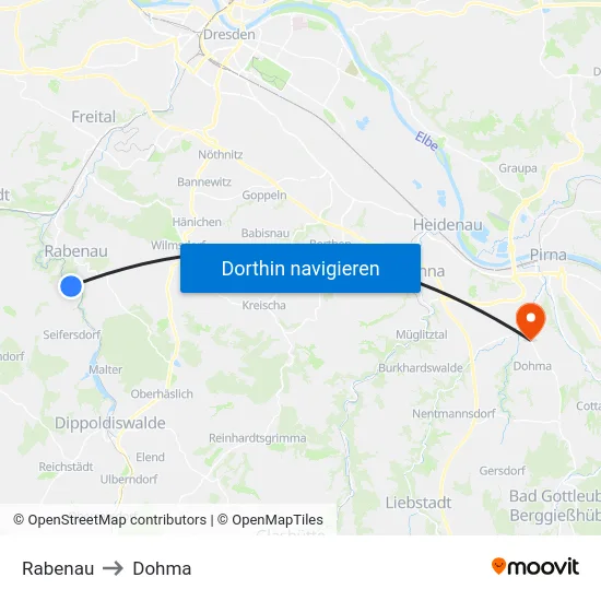 Rabenau to Dohma map