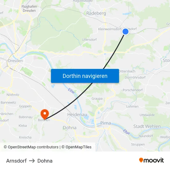 Arnsdorf to Dohna map