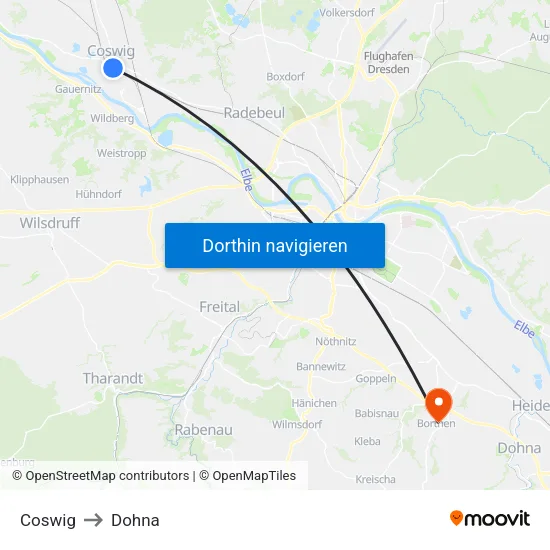 Coswig to Dohna map