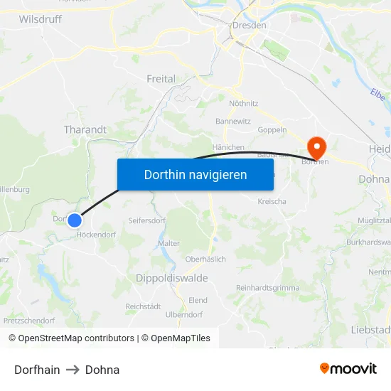 Dorfhain to Dohna map
