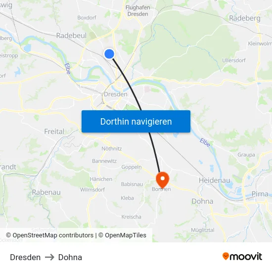 Dresden to Dohna map