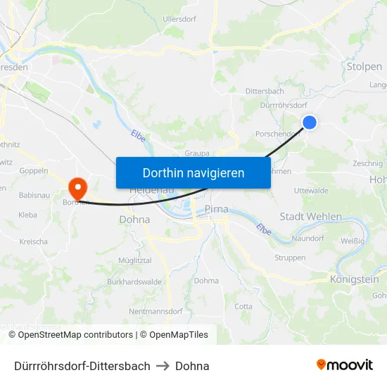 Dürrröhrsdorf-Dittersbach to Dohna map