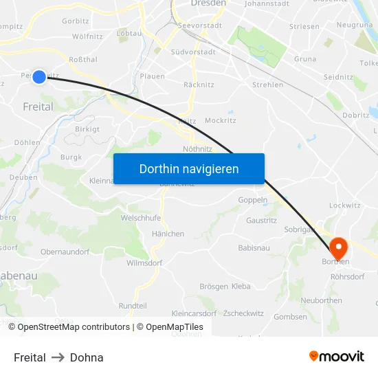 Freital to Dohna map