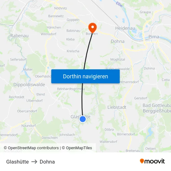 Glashütte to Dohna map