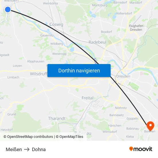 Meißen to Dohna map