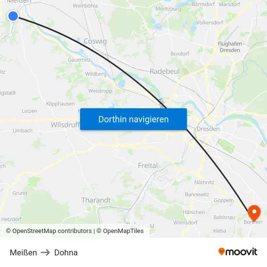 Meißen to Dohna map