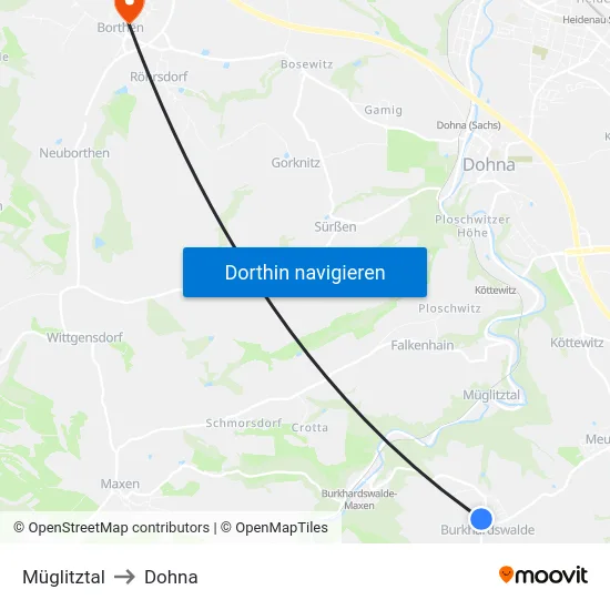 Müglitztal to Dohna map