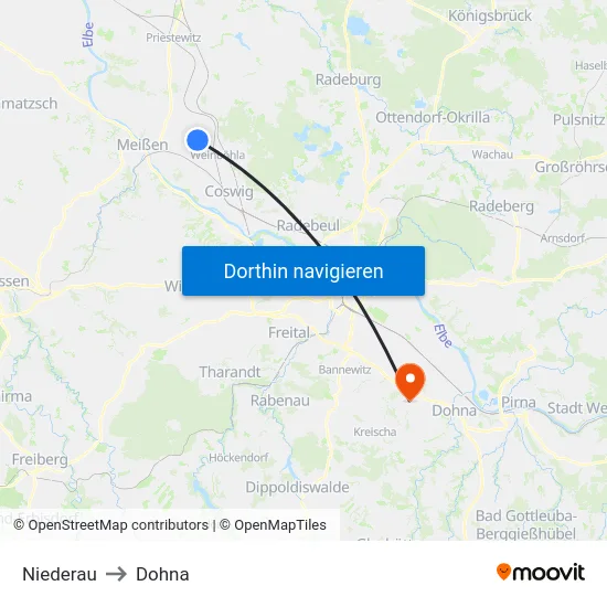 Niederau to Dohna map