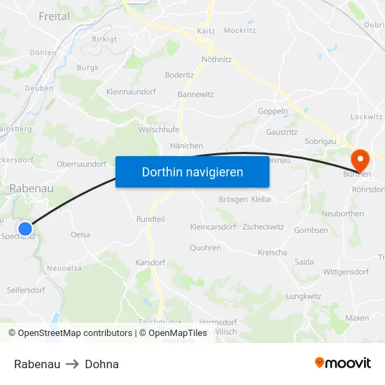 Rabenau to Dohna map