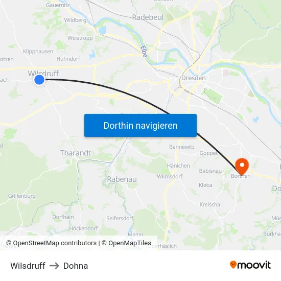 Wilsdruff to Dohna map