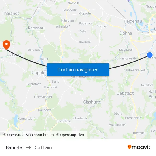 Bahretal to Dorfhain map
