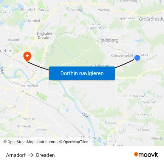 Arnsdorf to Dresden map