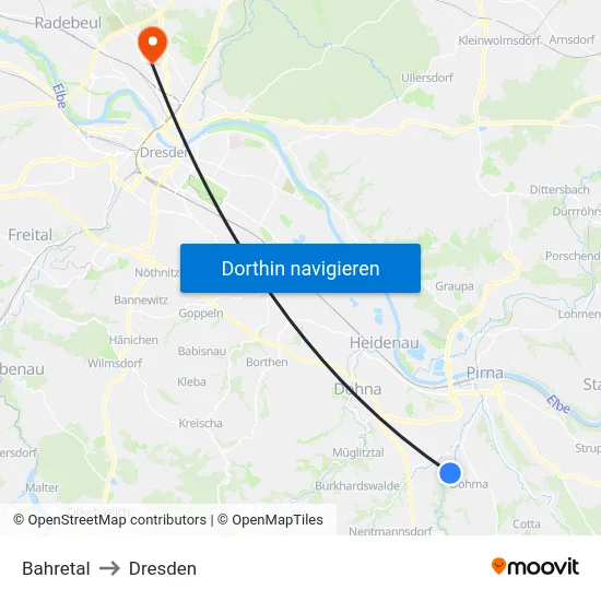 Bahretal to Dresden map