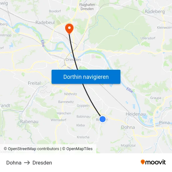 Dohna to Dresden map