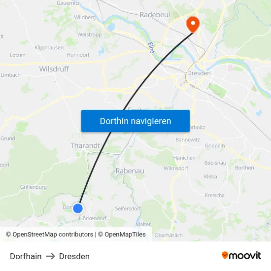 Dorfhain to Dresden map