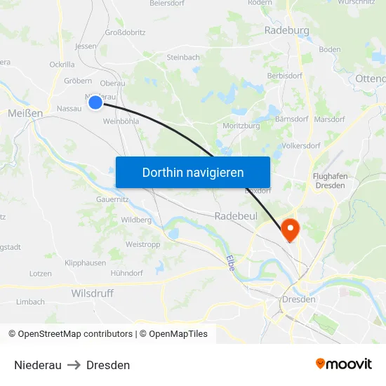 Niederau to Dresden map