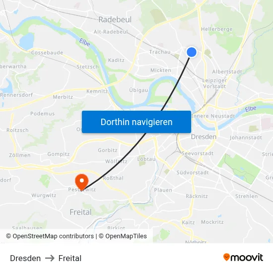Dresden to Freital map