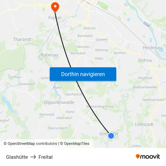 Glashütte to Freital map
