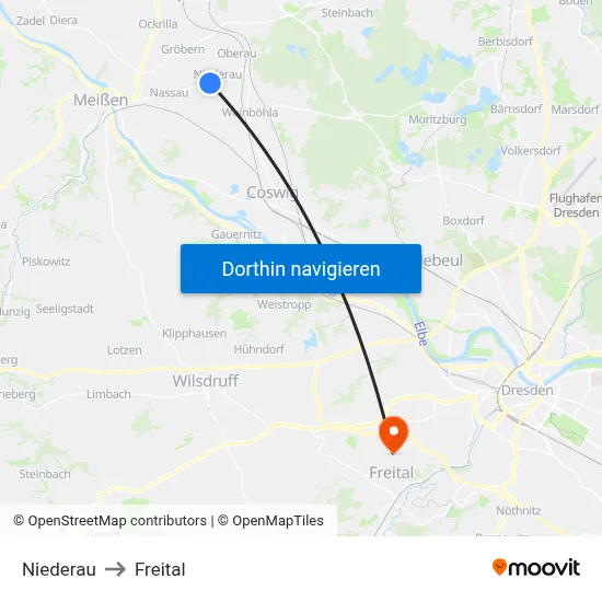Niederau to Freital map