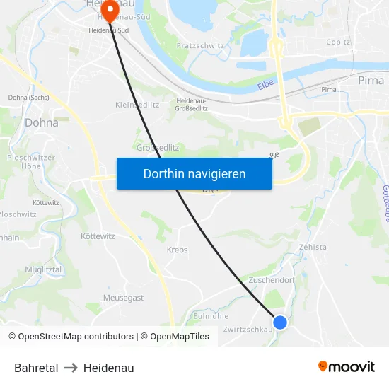 Bahretal to Heidenau map