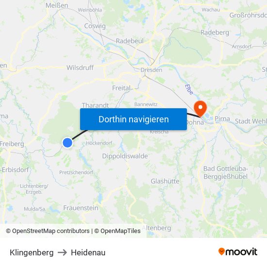 Klingenberg to Heidenau map