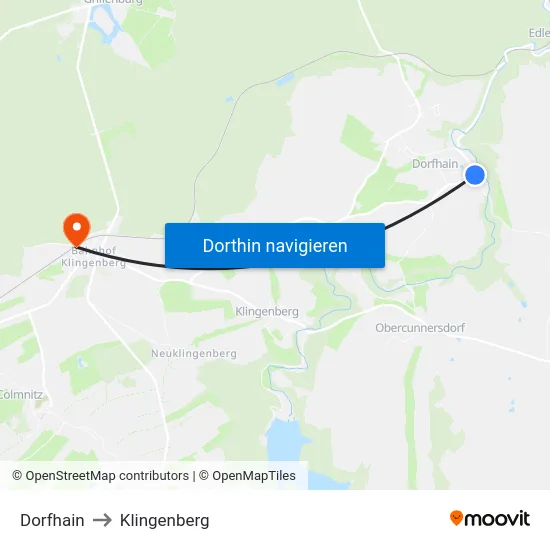 Dorfhain to Klingenberg map