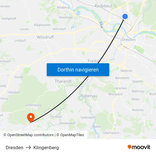 Dresden to Klingenberg map