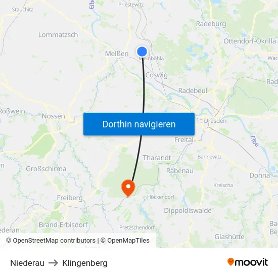 Niederau to Klingenberg map