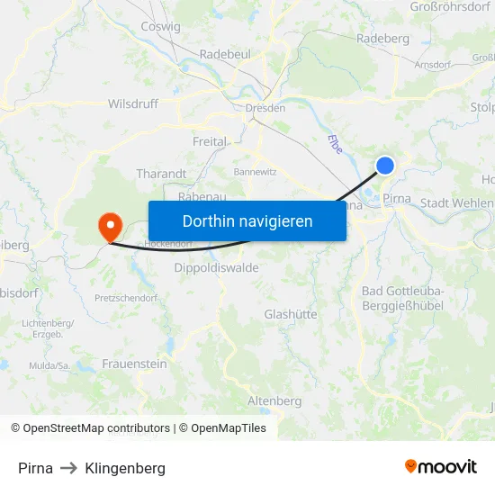 Pirna to Klingenberg map