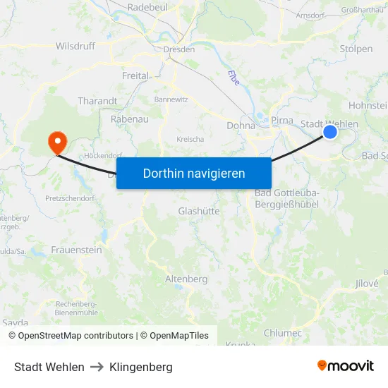 Stadt Wehlen to Klingenberg map