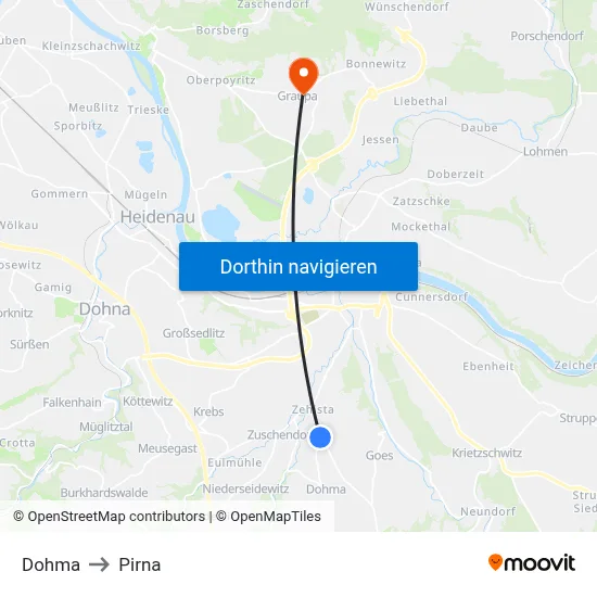 Dohma to Pirna map