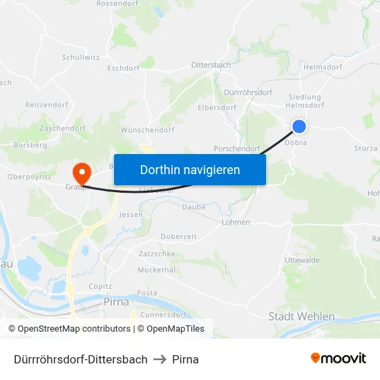 Dürrröhrsdorf-Dittersbach to Pirna map