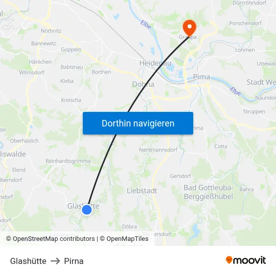 Glashütte to Pirna map