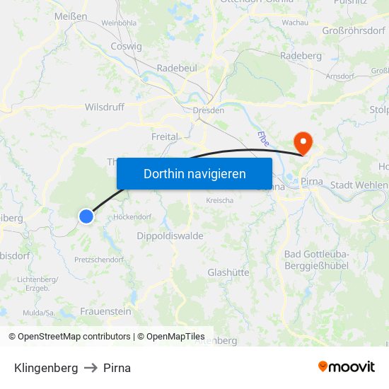 Klingenberg to Pirna map