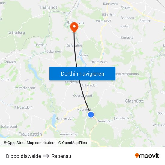 Dippoldiswalde to Rabenau map