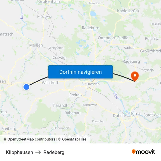 Klipphausen to Radeberg map