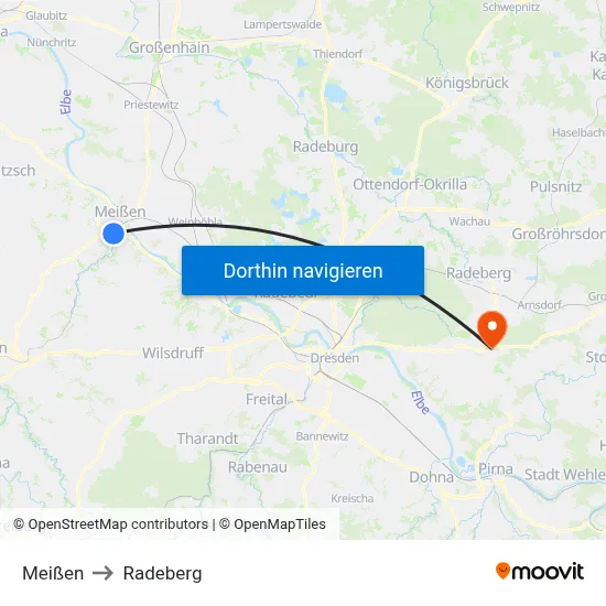 Meißen to Radeberg map
