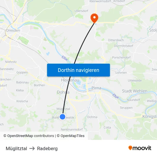 Müglitztal to Radeberg map