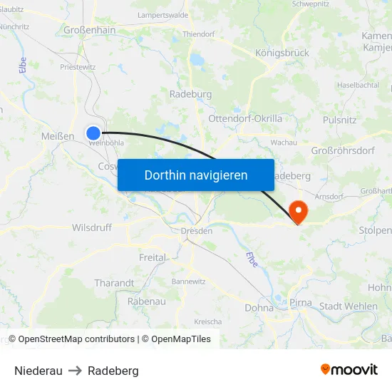 Niederau to Radeberg map